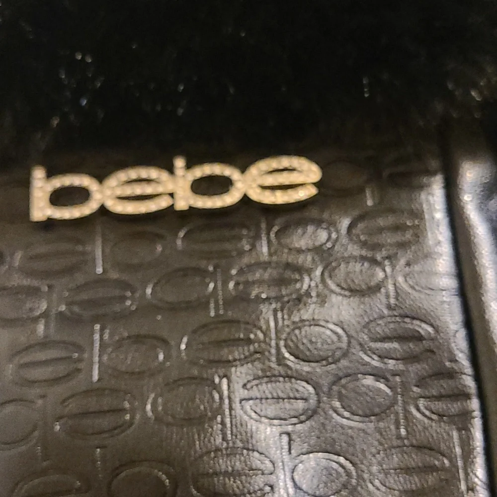Bebe Black Faux Leather and Fur Trim Gloves - OSFM